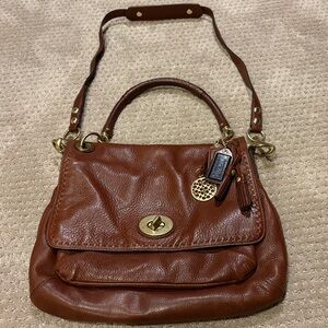 Coach Brown Leather Shoulder and Hand Bag with Gold Coach Charm